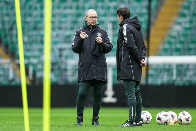 Celtic interim Manager Martin O'Neill (L) during a training session at Celtic Park, on November 26, 2025, in Glasgow, Scotland. (Photo by Craig Foy / SNS Group)