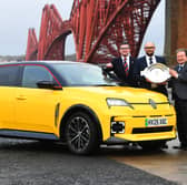 Paul Cameron, Arnold Clark Head of Business. Aidan Chesters, Renault 5 Product Manager, Renault UK, and Ally Ballingall, ASMW President