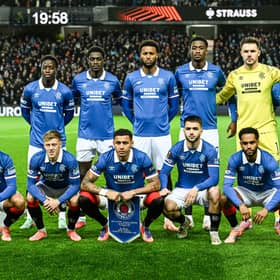 The Rangers players line up for a team picture ahead of the Europa League match against Braga at Ibrox.  (Photo by Rob Casey / SNS Group)