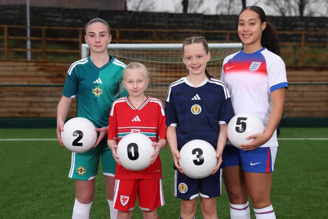 Representatives from Ireland, Wales, Scotland and England at the Women's World Cup Bid Submission at Chadderton FC on November 22, 2025 in Oldham, England. (Photo by Alex Livesey - The FA/The FA via Getty Images)