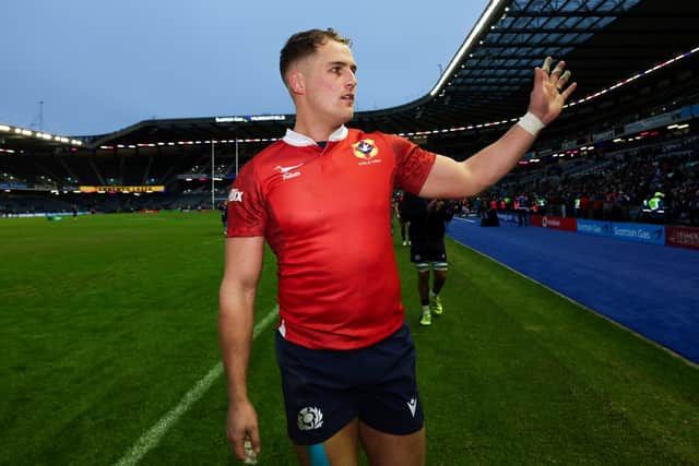 Duhan van der Merwe featured for Scotland against Tonga.