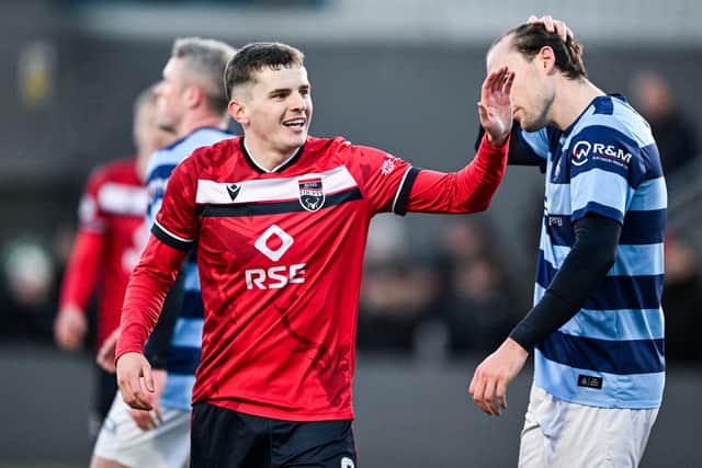 Ross County's Ronan Hale celebrates scoring to make it 1-0 over Banks O' Dee at Spain Park in the Scottish Cup third round. (Photo by Rob Casey / SNS Group)