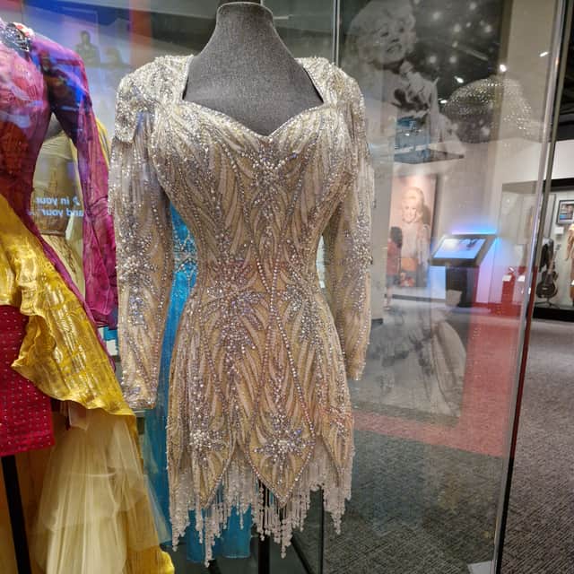 One of Dolly Parton's outfits on display at the Country Music Hall of Fame.