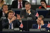 Nathan Gill, number 777, sits with Brexit Party members Rupert Lowe (776), Richard Tice (689) and Nigel Farage (690) at the European Parliament in 2019 (Picture: Frederick Florin)