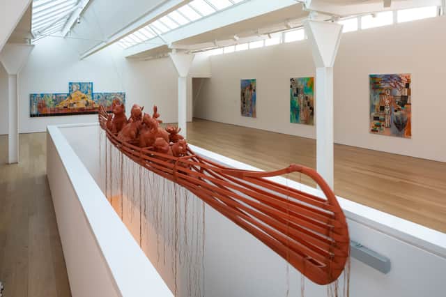 Installation of the Jaune Quick-To-See Smith exhibition, Wilding, at the Fruitmarket Gallery in Edinburgh