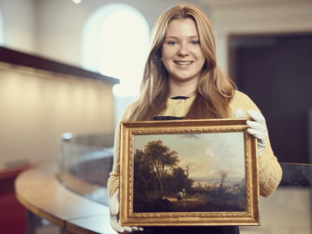 Amelia Cimbalo with the painting by Alexander Nasmyth, which will be auctioned off to raise funds for the West Highland Museum.