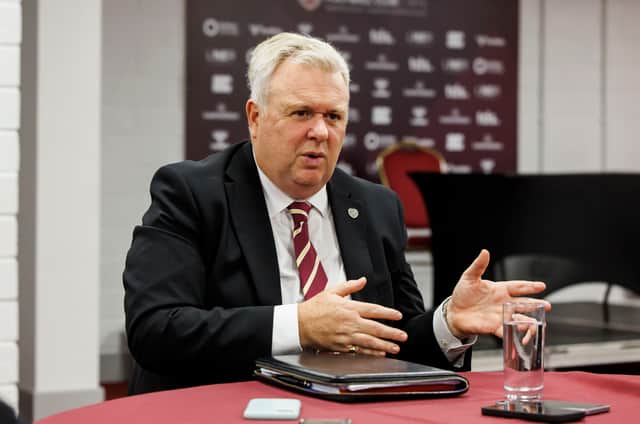 Hearts chief executive Andrew McKinlay speaks to the press.