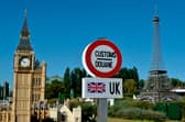 A customs road sign is seen at the border of the United Kingdom, with a model of Big Ben, and France, with a model of the Eiffel Tower, in the 'Mini-Europe' theme park in Brussels (Picture: John Thys)