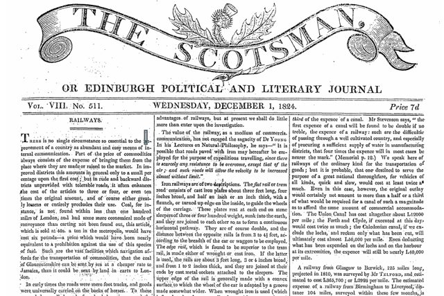 The first of Maclaren's series on the railways was published on December 1 1824