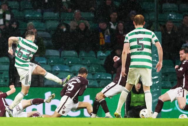 Kieran Tierney netted a consolation goal for Celtic in the 2-1 defeat by Hearts on Sunday.