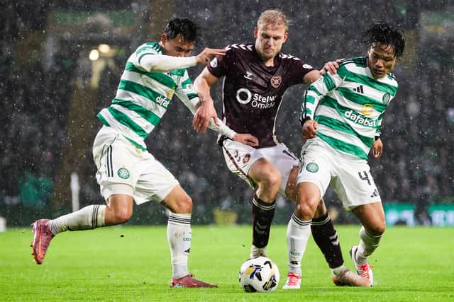 Hearts' Harry Milne was booked in the win over Celtic.