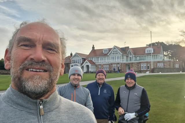 Golf correspondent Martin Dempster pictured at Muirfield with assistant secretary Andrew Travers, Walter Heggie and Eddie Travers
