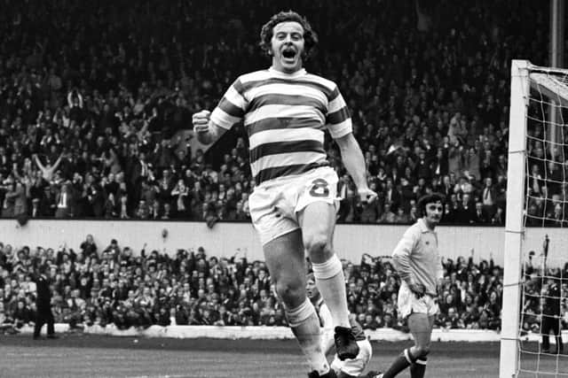 Dixie Deans celebrates after scoring for Celtic against Hibs in the 1972 Scottish Cup final at Hampden.