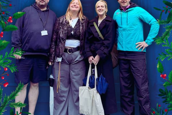 L-R: Michael Traill; Hannah Robertson-Newton; Rosalind Erskine and Thomas Elsner outside the Southside Community Centre in Edinburgh