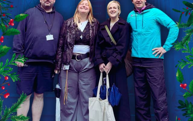 L-R: Michael Traill; Hannah Robertson-Newton; Rosalind Erskine and Thomas Elsner outside the Southside Community Centre in Edinburgh