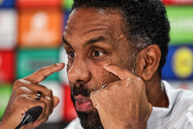 Celtic manager Wilfried Nancy during a press conference previewing the Europa League match against Roma. (Photo by Ross MacDonald / SNS Group)