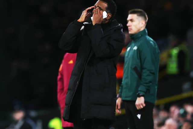 Celtic manager Wilfried Nancy on the touchline during the 3-0 defeat to Roma in the Europa League.