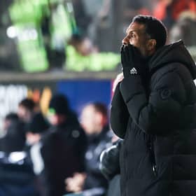 Celtic manager Wilfried Nancy looks dejected during the 2-1 defeat to Dundee United at Tannadice Park. (Photo by Craig Williamson / SNS Group)