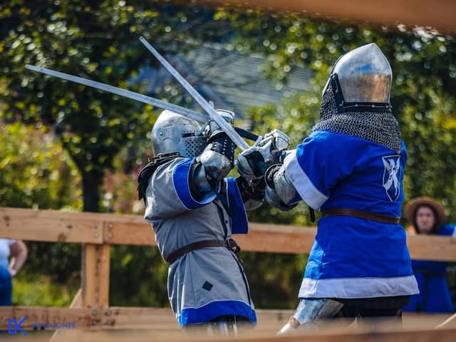 Laura Henderson competes in medieval combat for Scotland.