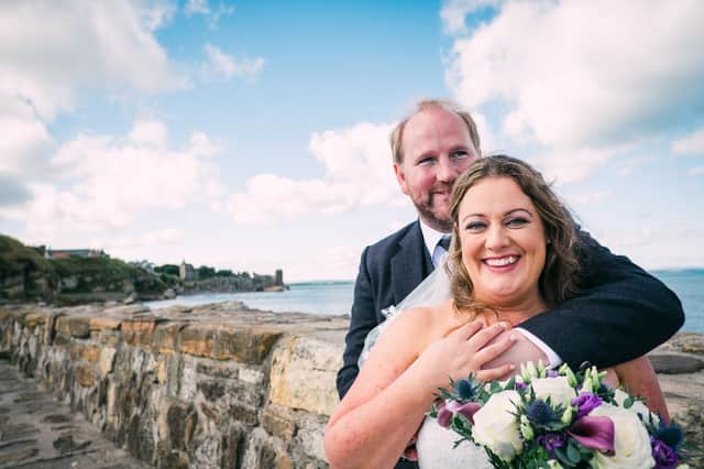 Lori-Mark Quate and Jacqui Hunter on their wedding day. Credit: Fern Photography Edinburgh