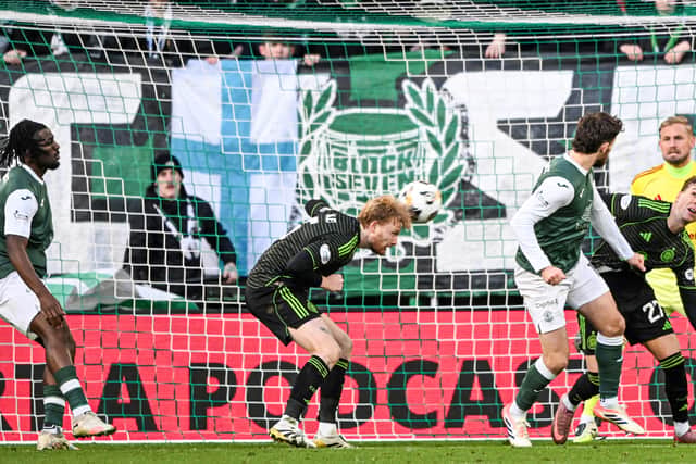 Celtic's Liam Scales was penalised for a handball after a VAR check which resulted in a Hibs penalty during the match at Easter Road on November 30. (Photo by Paul Devlin / SNS Group)