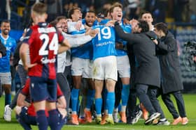 Scott McTominay and his Napoli team-mates celebrate after winning the Supercoppa Italiana final match at King Al-Awwal Park Stadium in Riyadh. (Photo by Fayez NURELDINE / AFP via Getty Images)