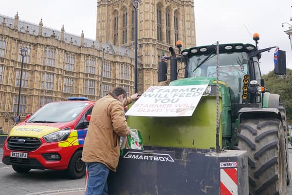 Farmer Henry Graham protests in Westminster over the changes to inheritance tax