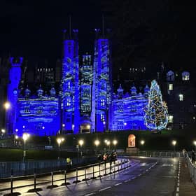 New College on The Mound and the Christmas tree are all lit up to welcome the new year.