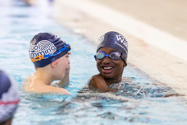 School swimming lessons at Gracemount Leisure Centre in Edinburgh.