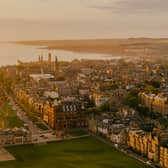 An aerial view of St Andrews Old Course and town