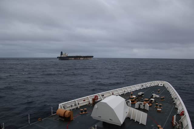 A photograph isued by the US European Command hsows the Venezua-linked tanker off Scottish waters. Picture: @US_EUCOM/X/PA Wire