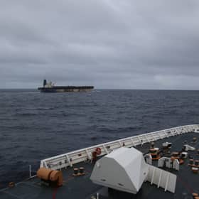 A photograph isued by the US European Command hsows the Venezua-linked tanker off Scottish waters. Picture: @US_EUCOM/X/PA Wire 