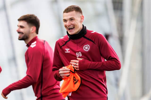 Islam Chesnokov during a Hearts training session at the Oriam, on January 07, 2026. (Photo by Mark Scates / SNS Group)