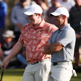 Bob MacIntyre and Rory McIlroy pictured during the 2024 Genesis Scottish Open at The Renaissance Club 