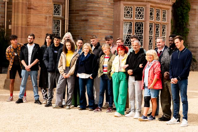 The full cast of The Traitors series four outside of Ardross Castle.