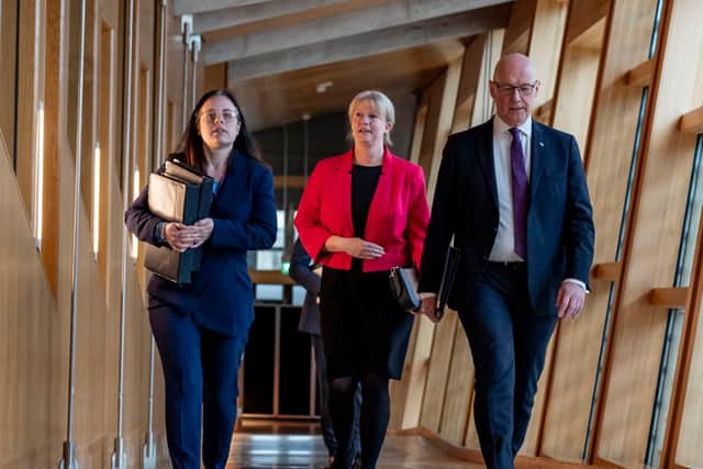 Deputy First Minister Kate Forbes, Finance Secretary Shona Robison and First Minister John Swinney