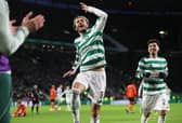 Celtic's Benjamin Nygren celebrates after scoring to make it 3-0 over Dundee United. (Photo by Craig Williamson / SNS Group)