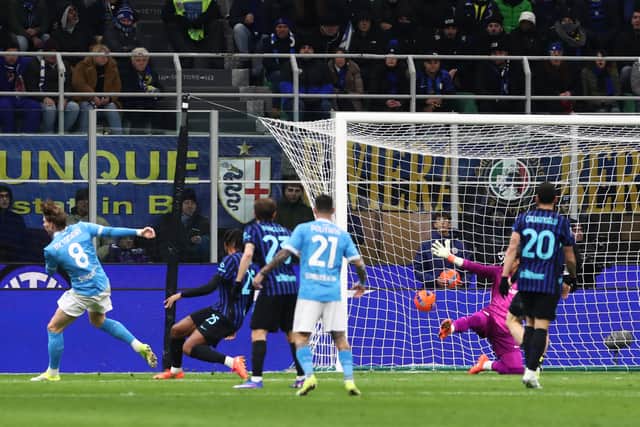 Scott McTominay scores his second goal for Napoli away at Internazionale.