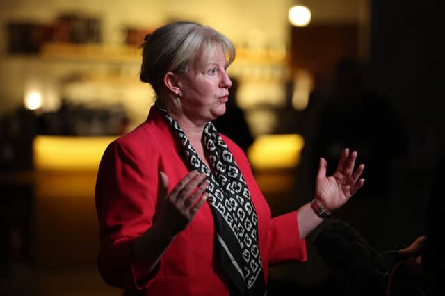 Shona Robison talks to the media following delivering her budget speech