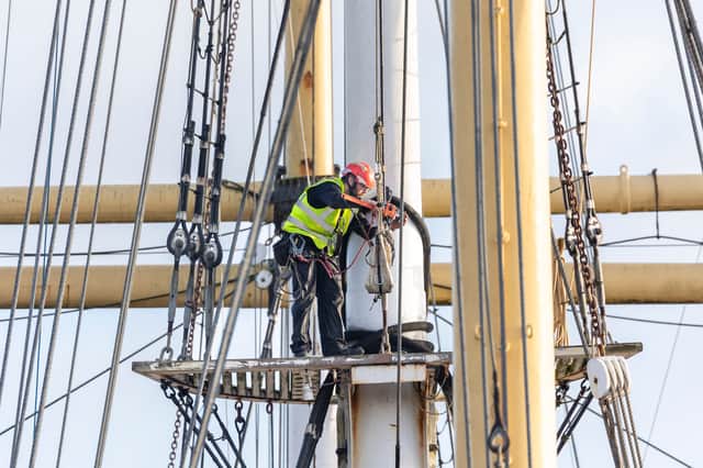 Preparations being made for removing one of the Tall Ship Glenlee's masts this week
