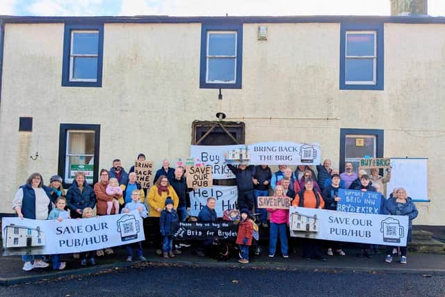 Campaigners outside the Brig Inn pub