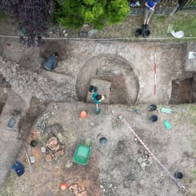 An aerial view of the Erskine family castle foundations uncovered at the House of Dun. Picture: NTS