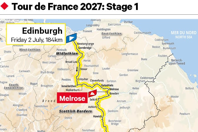 The start of the Tour de France 2027 route through Edinburgh city centre revealed