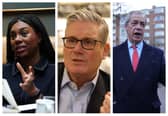 UK Conservative leader Kemi Badenoch, Prime Minister Sir Keir Starmer and Reform UK leader Nigel Farage