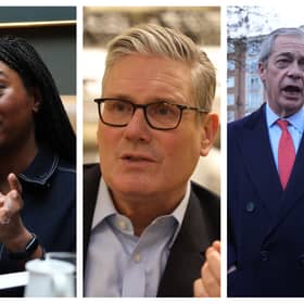 UK Conservative leader Kemi Badenoch, Prime Minister Sir Keir Starmer and Reform UK leader Nigel Farage