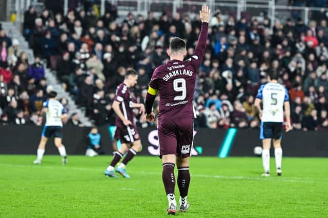 Hearts striker Lawrence Shankland signals to come off during the Scottish Cup defeat by Falkirk.