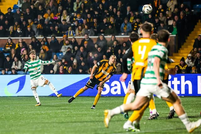Sebastian Tounekti fires home Celtic's second goal in the win over Auchinleck.