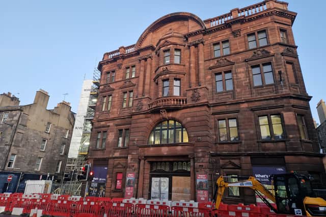 Scaffolding and a hoarding at ground level had previously obscured the view.