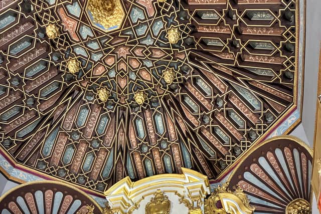 The ornate ceiling at the 15th-century Igreja Matriz Espirito Santo church in Calheta, Madeira.