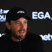 Tommy Fleetwood speaks to the media during a press conference, prior to the Hero Dubai Desert Classic at Emirates Golf Club on Tuesday 